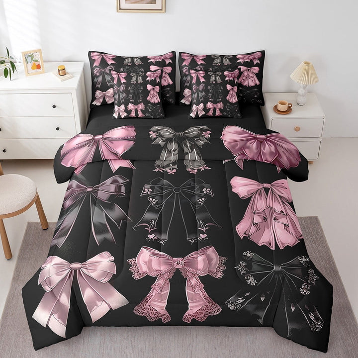 Erosebridal Kawaii Bow Tie Bedding Sets Twin Size For Teens,Dreamy Princess Comforter Sets with Sheets,Cute Decor,Reversible,Breathable,7-Piece