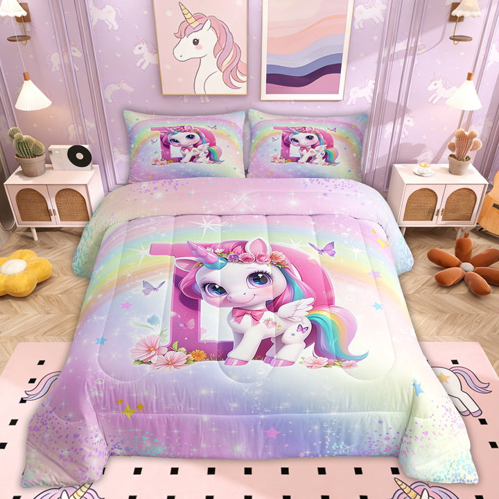 Erosebridal Initial A-Z Comforter Sets Twin Size, Initial Letter D Comforters &amp; Duvets, Girly Fairy Unicorn Decor, Reversible