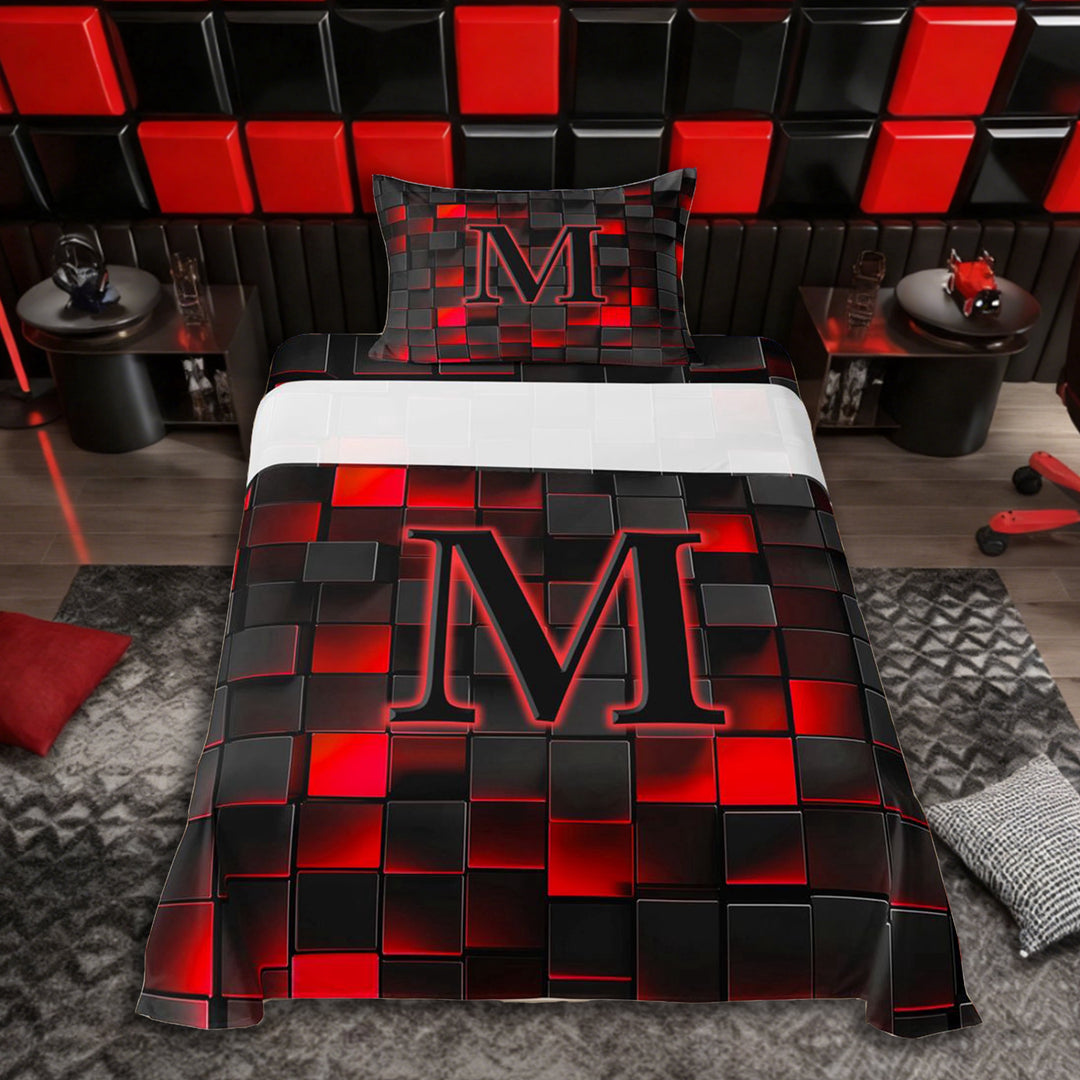 Erosebridal Personalized Initial M Twin Sheet Sets 3pcs For Teens Adults,Boys Girls Geometric Plaid Bedding