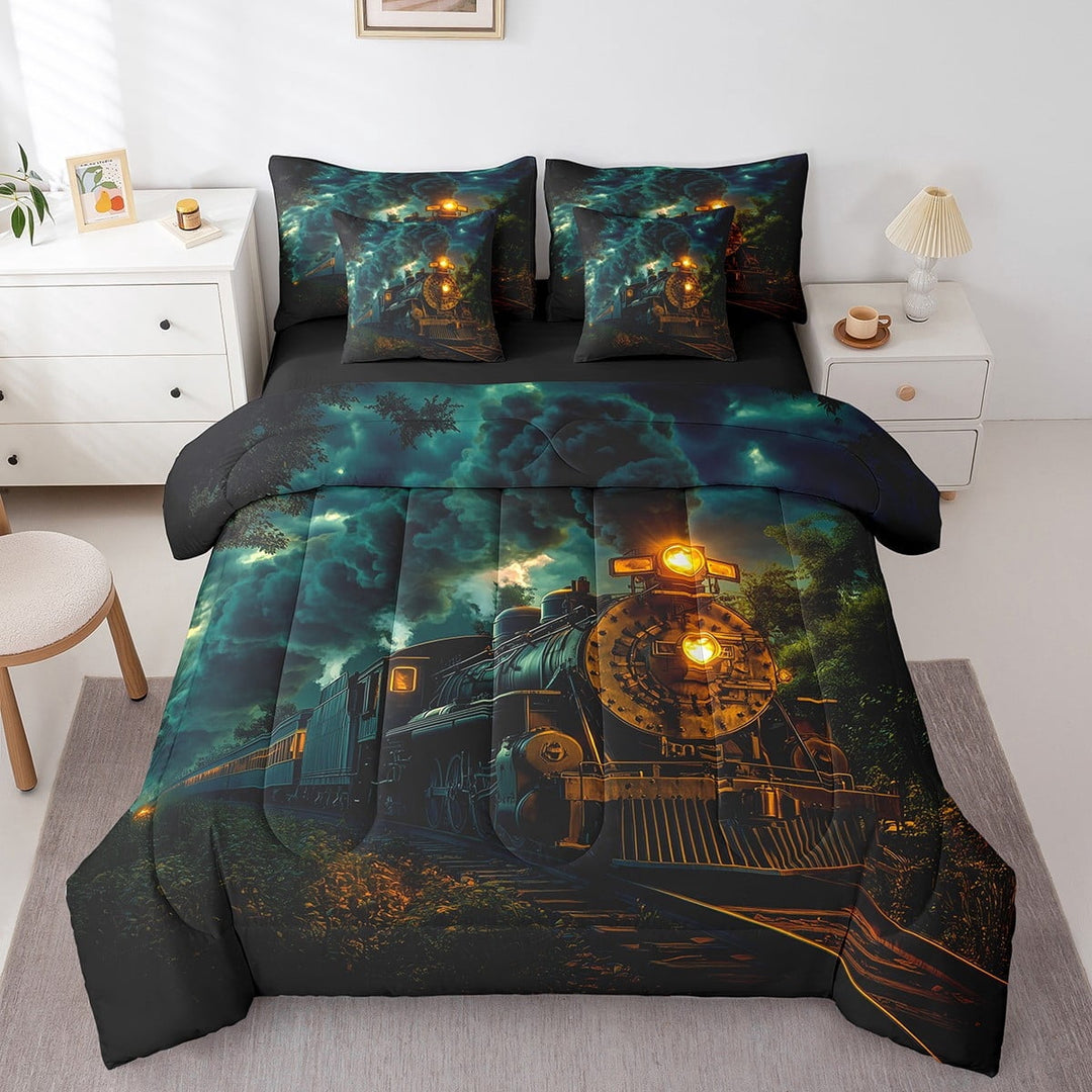 Erosebridal Retro Train Bedding Sets Twin Size, Nature Tree Comforter Sets with Sheets, Railway Track Decor, Reversible