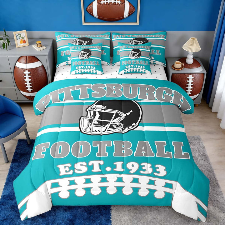 Erosebridal American Football Bedding Twin Size 7pcs Men, Reversible, Black, Pittsburgh
