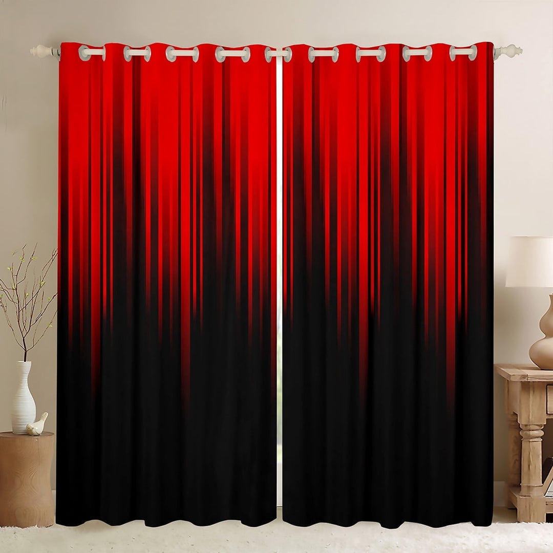 Gradient 30%-50% Blackout Curtains Black Red Ombre Abstract Art Curtains &amp; Drapes,Retro Geometric Stripes Window Curtains,Boho Exotic Geometry Striped Curtains 38Wx45L