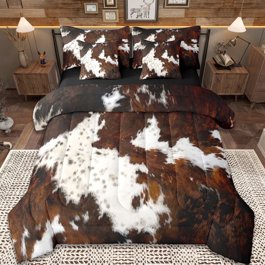 Erosebridal Cowhide Print 7-Piece Bedding Comforter Set,Rustic Farmhouse Cattle King Bedding Sets For Adults,Reversible