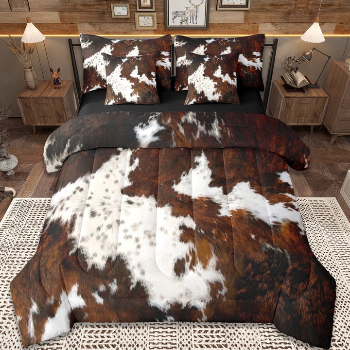 Erosebridal Cowhide Print 7-Piece Bedding Comforter Set,Rustic Farmhouse Cattle King Bedding Sets For Adults,Reversible