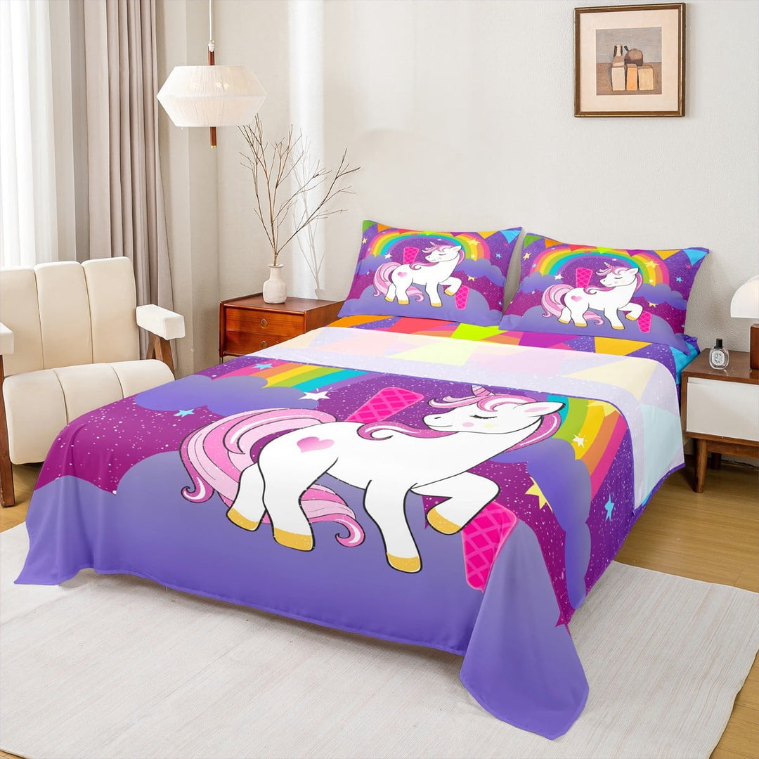 Erosebridal Purple Unicorn Sheet Set Full, Initial I Full Sheet Sets, Cartoon Monogrammed Bed Sheets Full, Lightweight Bedroom Decorative, 4pcs
