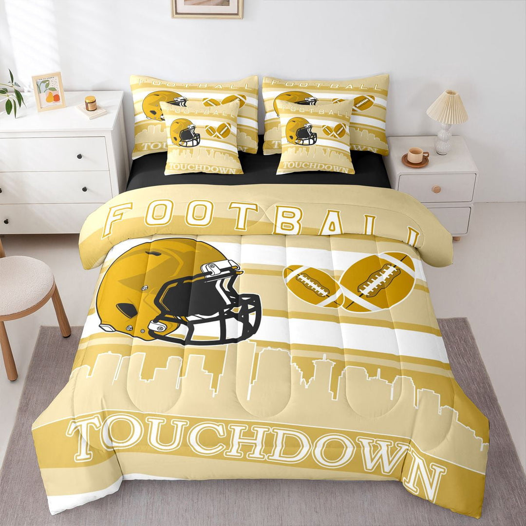 Erosebridal Sport New Orleans Rugby Bedding Sets Twin Size,Ball Game Comforter Sets with Sheets,Football Room Decorative,Reversible,Breathable,7-Piece