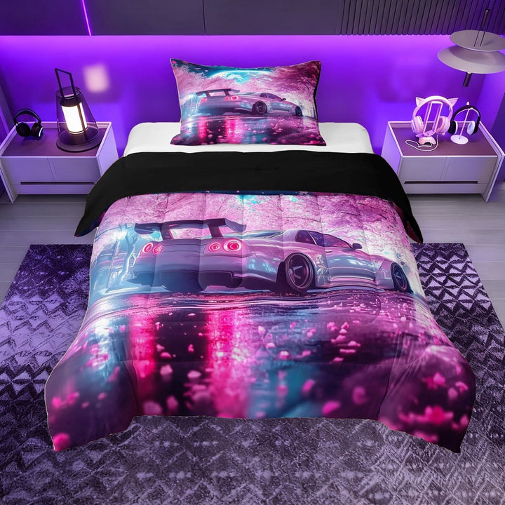 Erosebridal Speed Sports Car Twin Comforter Sets for Kids Boys Girls, Racing Car Bedding Set, Black Reversible, 1 Comforter and 1 Pillowcase