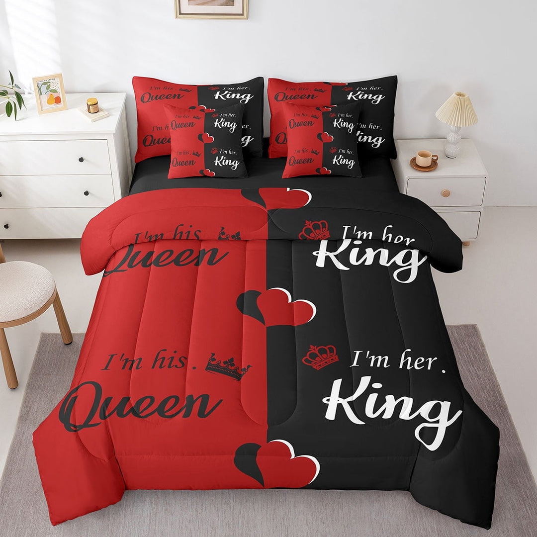 His And Hers 7 Piece Bedding Set Full King And Queen Crown Comforter Set With Sheets For Couple Men Women Mr Mrs,Valentine&