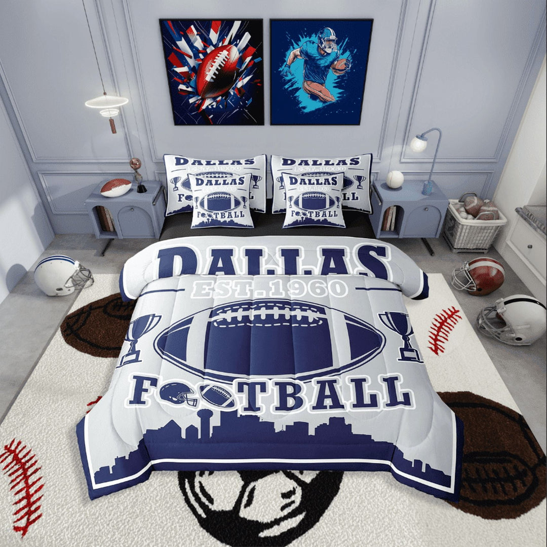 Erosebridal Sport Football Bedding Sets Twin Size,Ball Game Comforter Sets with Sheets,Rugby Room Decorative(Dallas),Reversible,Lightweight,7-Piece