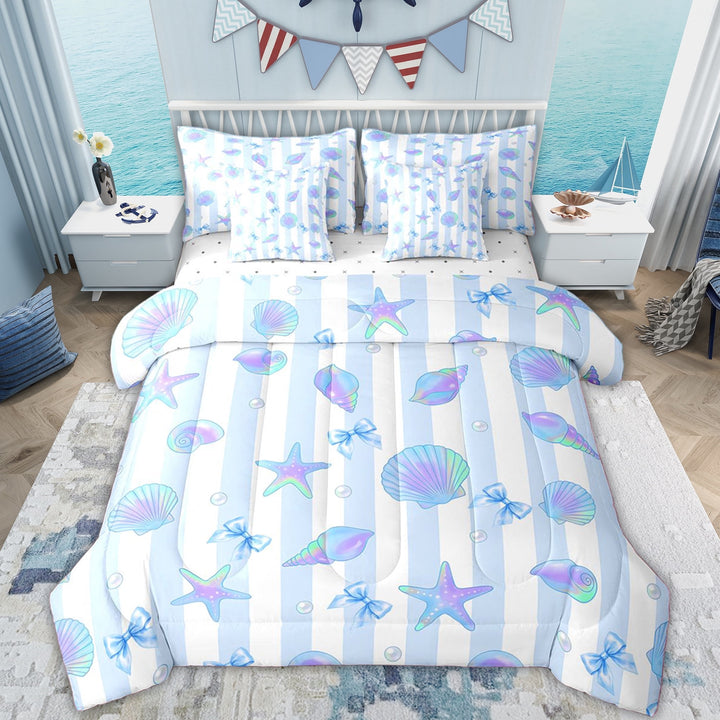 Erosebridal Blue Sealife Kids Twin Bedding Sets, Cute Marine Starfish Bedding Comforter Set, 7 Pieces