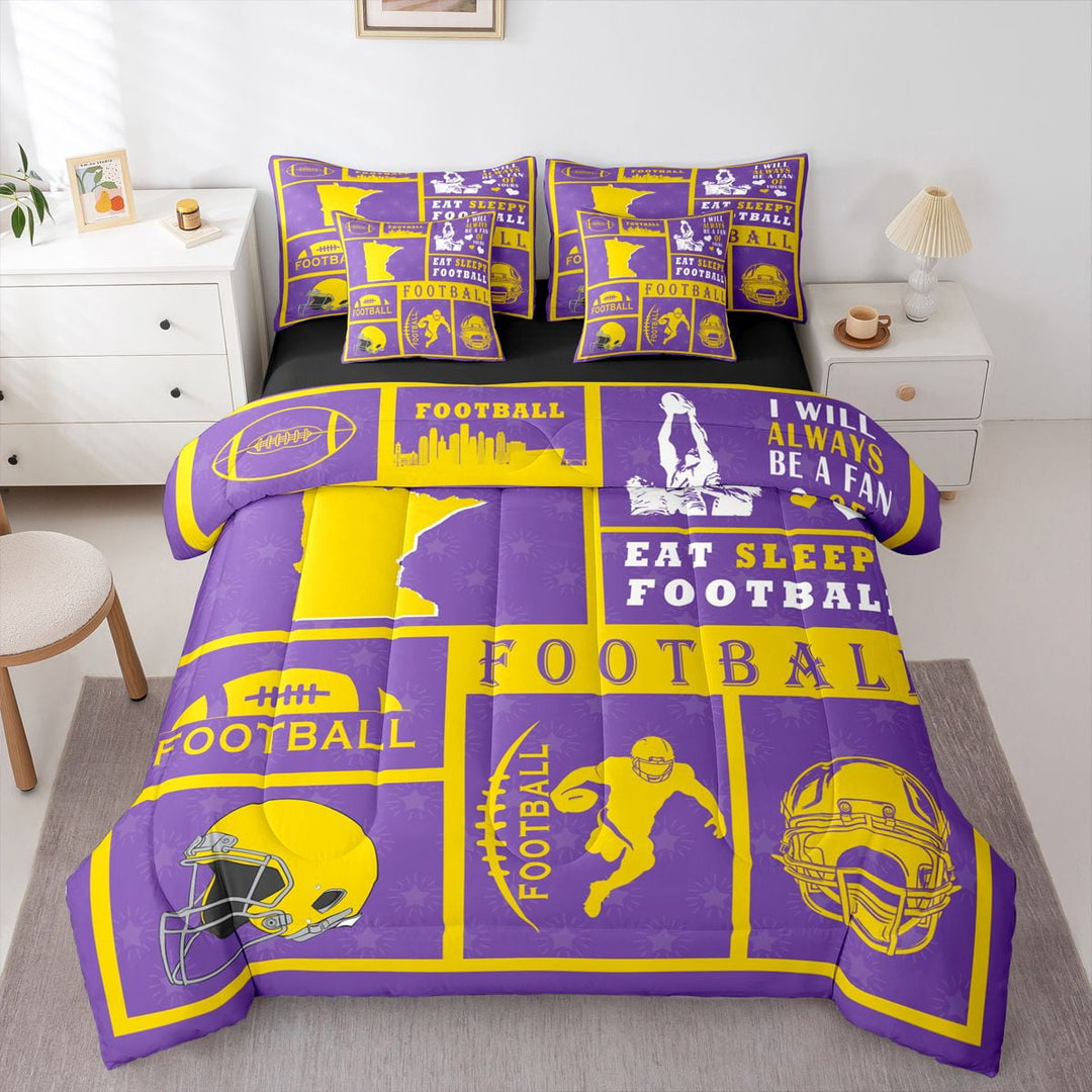 Erosebridal Football 7 Piece Bedding Sets Rugby Comforter Bed in a Bag Sports Printed Quilt with Sheet Set,Teen Bedroom Decor,Twin 7Pcs