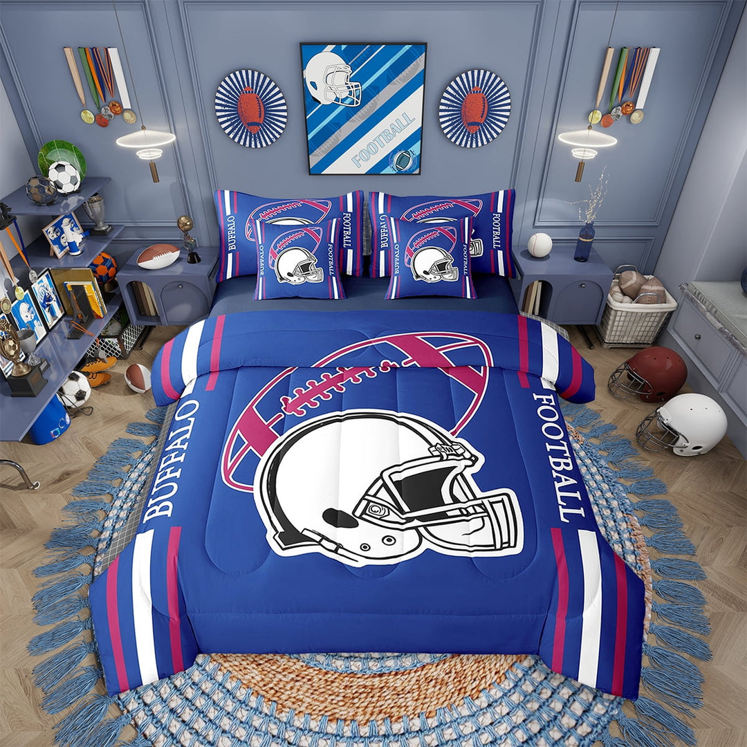 Erosebridal American Football Comforter Set Twin 7 Pieces Rugby Games Sport Arena Navy Blue White Bedding Set Sports Theme Bed in a Bag with Comforter,Sheets