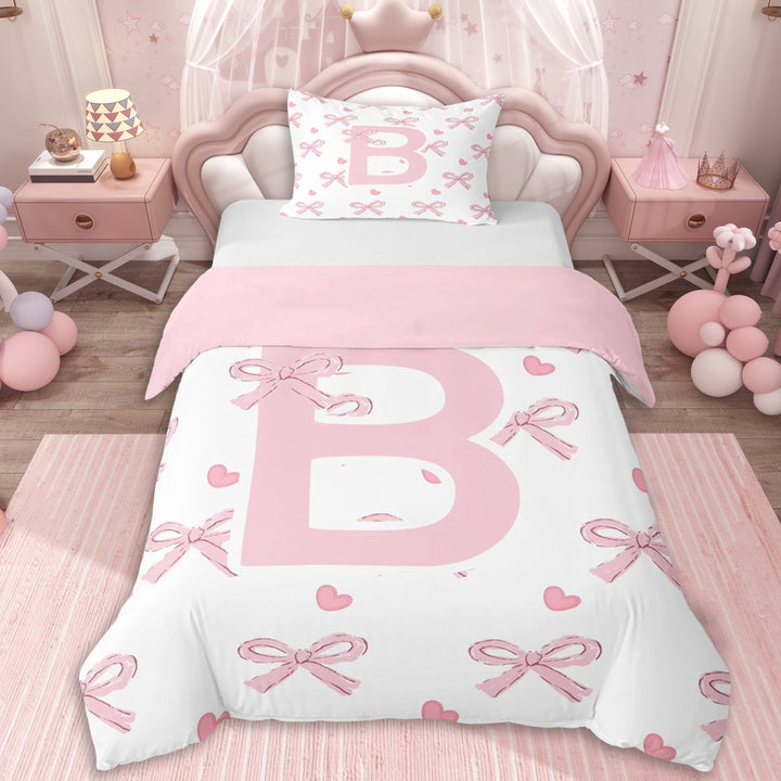 Erosebridal Pink Letter Monogrammed B Twin Bedding,Girls Kawaii Love Heart Bow Knot Duvet Cover Set,Pink Reversible,Super Cozy Room Decor,2pcs,No Comforter