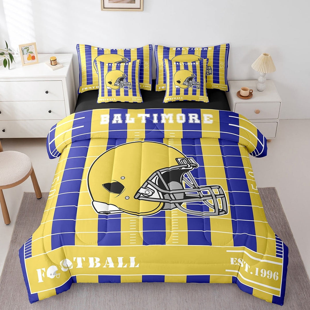 Erosebridal Rugby Sports Bed in a Bag Twin Size,Baltimore Bed Set,Purple Black Bedding Twin Size For Teens,Breathable Room Decoration Reversible,7 Pieces
