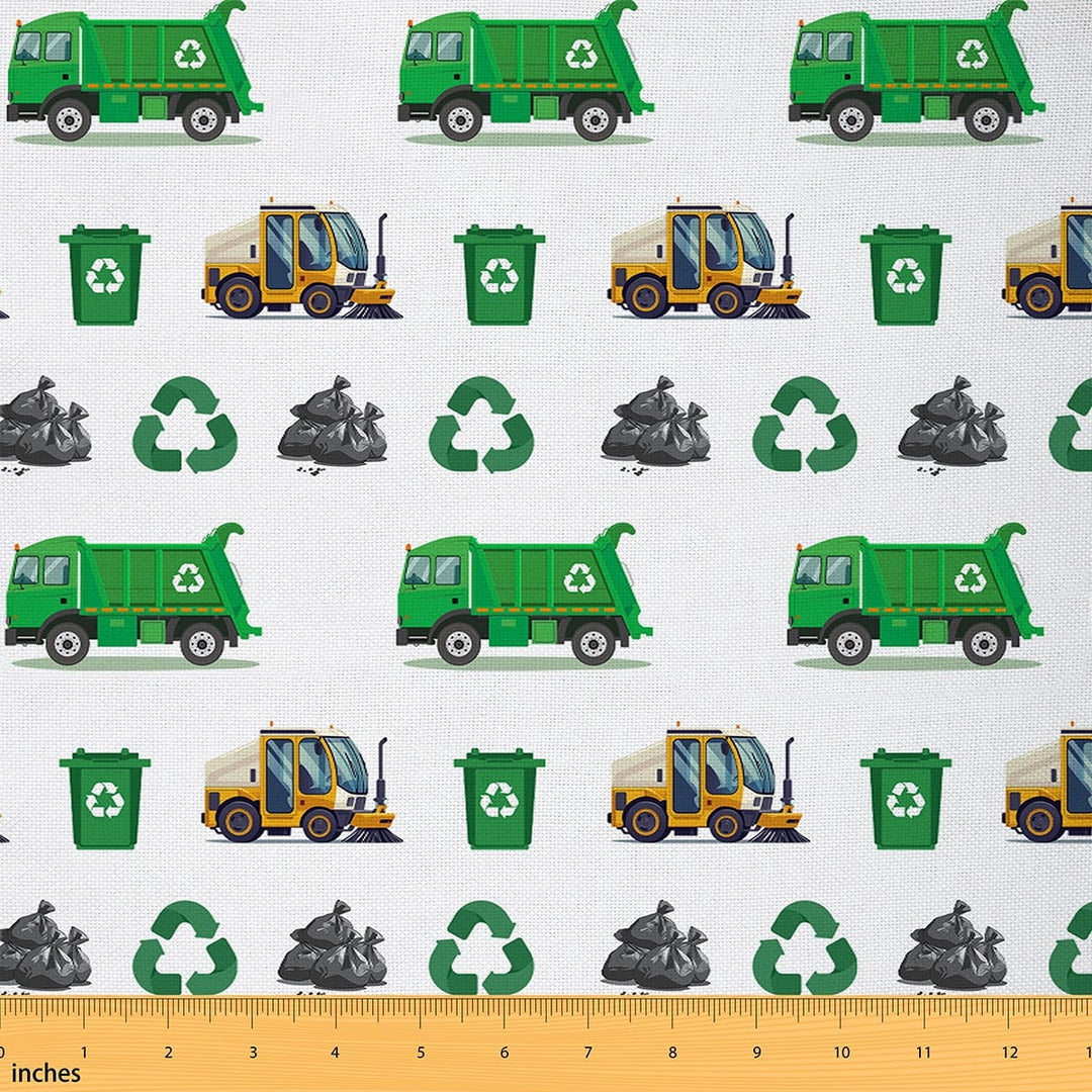 Manfei Green Garbage Truck Fabric By The Yard 1 Yard for Boys,Car Theme Home Decor Fabric By The Yard,Cartoon Car Room Decor Fabric By The Yard,Super Cozy Room Decor