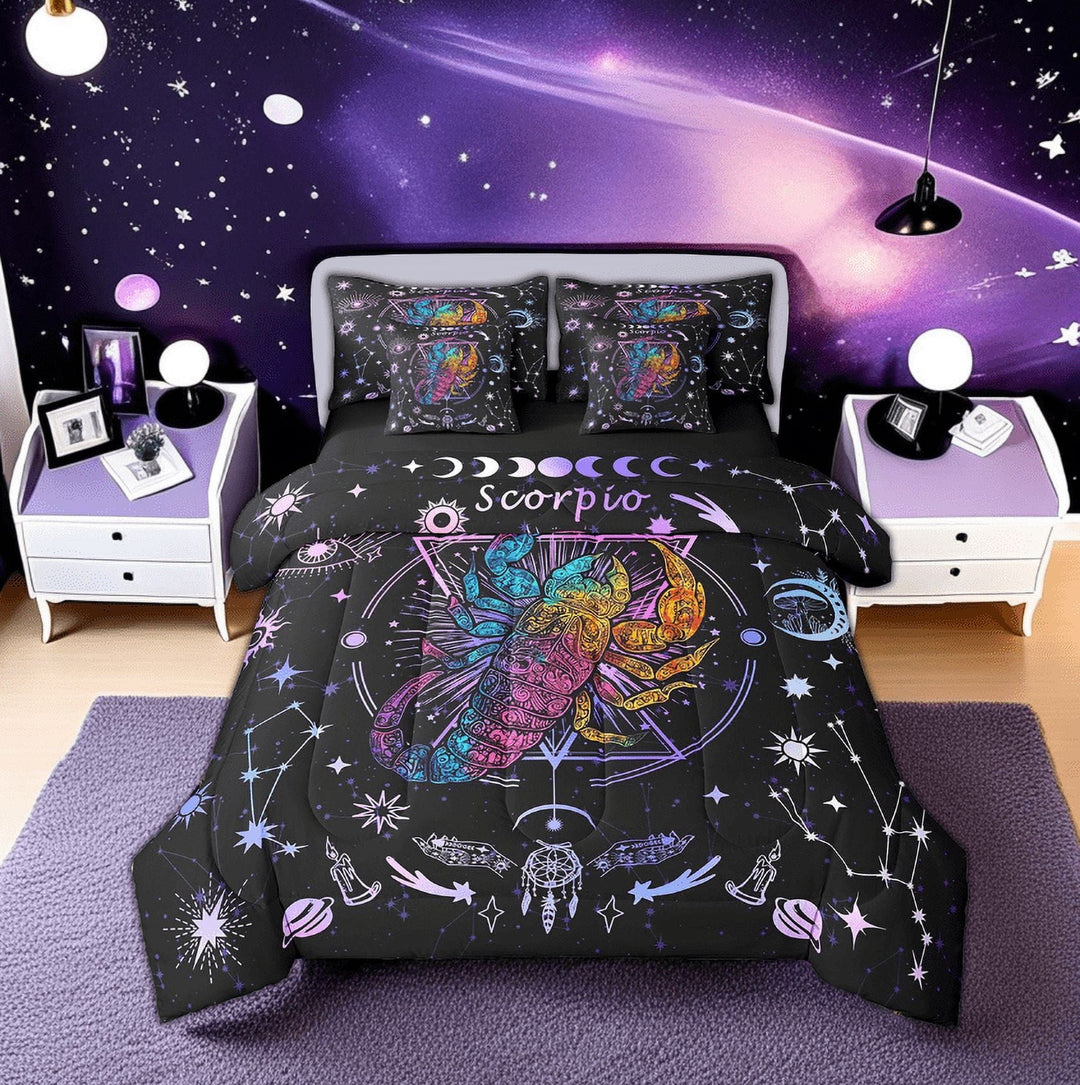 Erosebridal Boho Scorpio Bed in a Bag Twin Size, Hippie Horoscope Bed Set, Constellations Astrology Home Decor, Reversible 7 Pieces