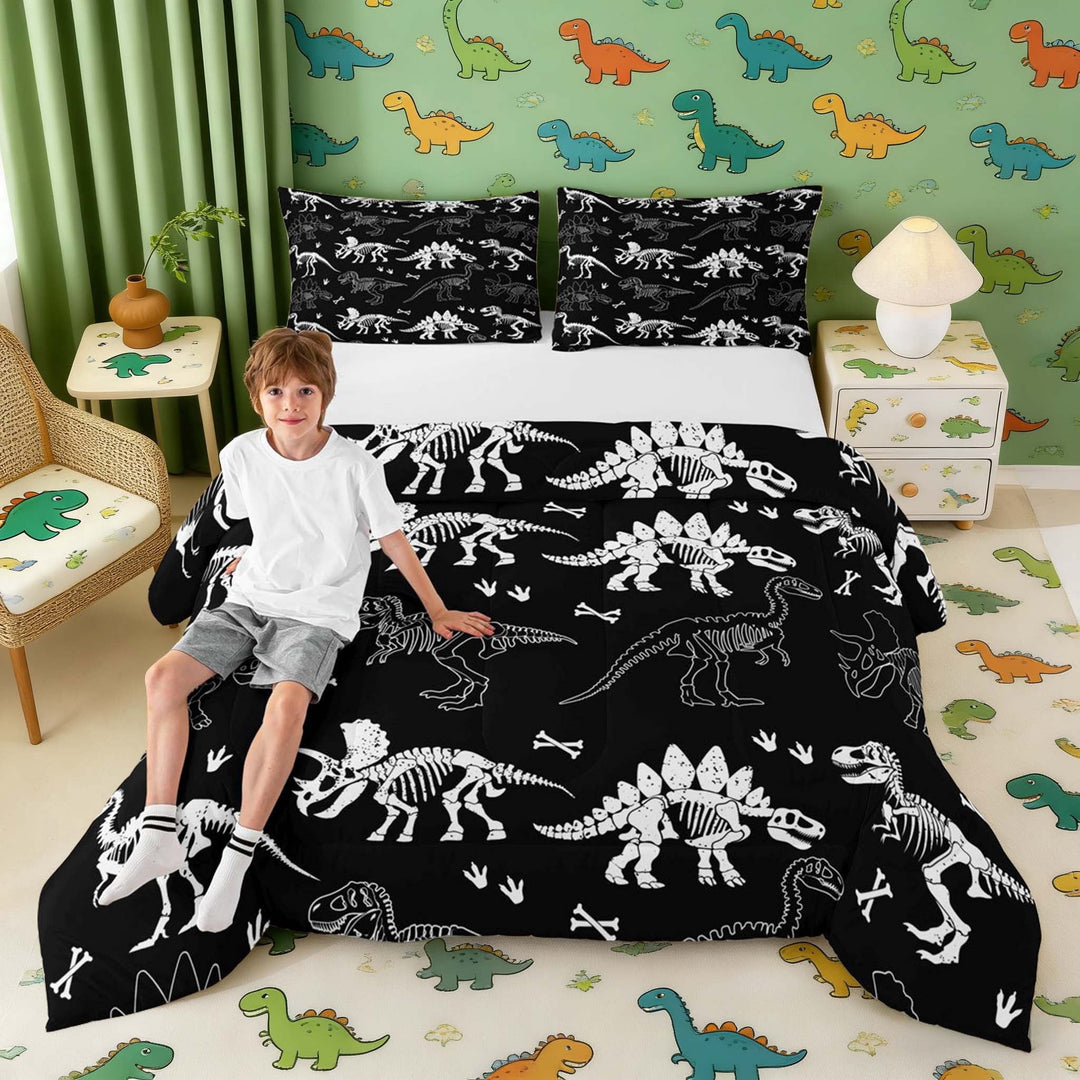 Erosebridal Dinosaur Skull Full Size Comforter Sets, Black White Bedding Sets