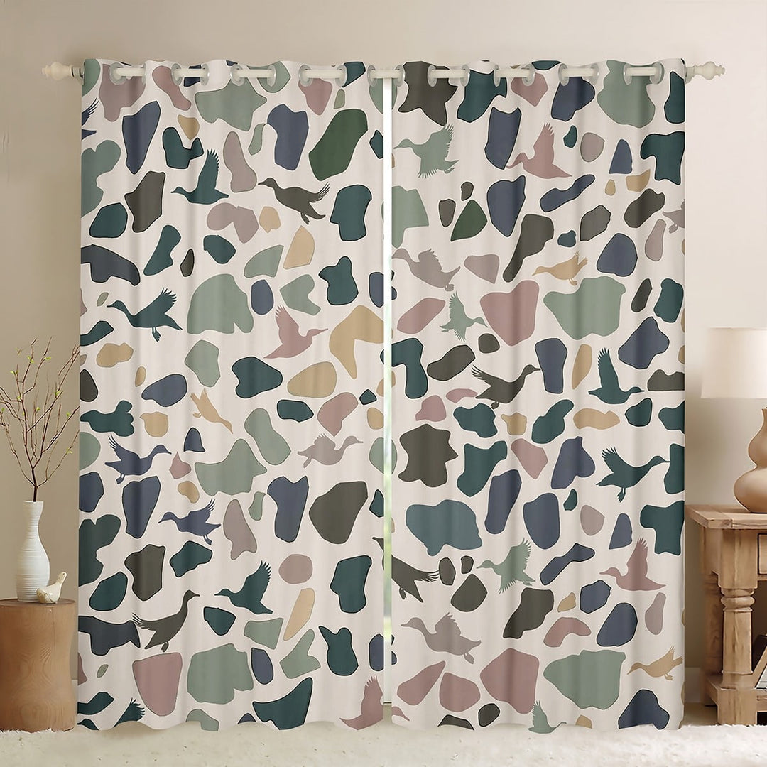 Manfei Mallard Duck Black Out Curtains,Abstract Camo Curtains Pack of 2 (42x63 Each),Rustic Cabin Bedroom Curtains,Animal Bedroom Decorative