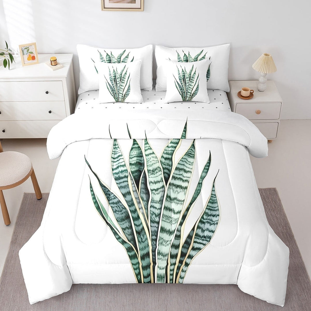 Erosebridal Green Plant Bedding Full Size, Cartoon Leaves Bedding Sets Full Size, Botanical Theme Decor, Reversible 7pcs