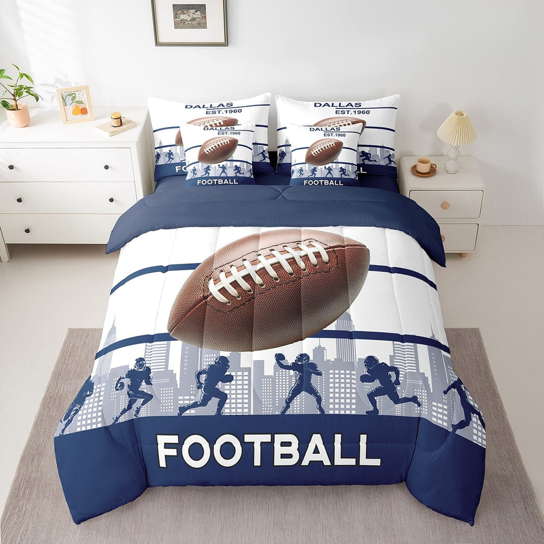Erosebridal Vintage Rugby Bed in a Bag Twin size, Eat Sleep Bed Set, Football Theme Decor, Reversible 7 Pieces