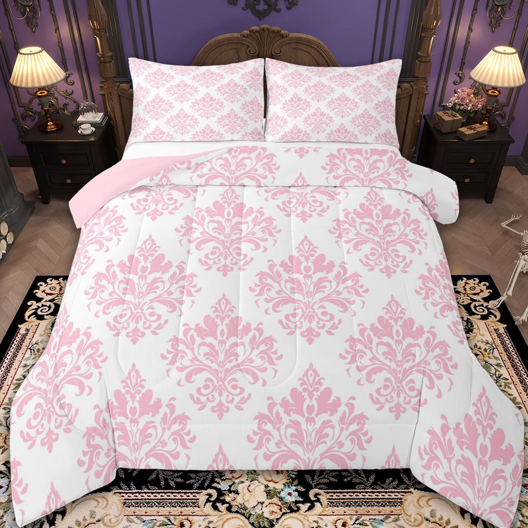 Erosebridal Vintage Dasmark Floral Bedding Twin Comforter Set,Retro Gothic Theme Down Comforter,Lightpink Jacquard Design Bedding Sets,Microfiber Bedroom Decoration Reversible,2 Pieces