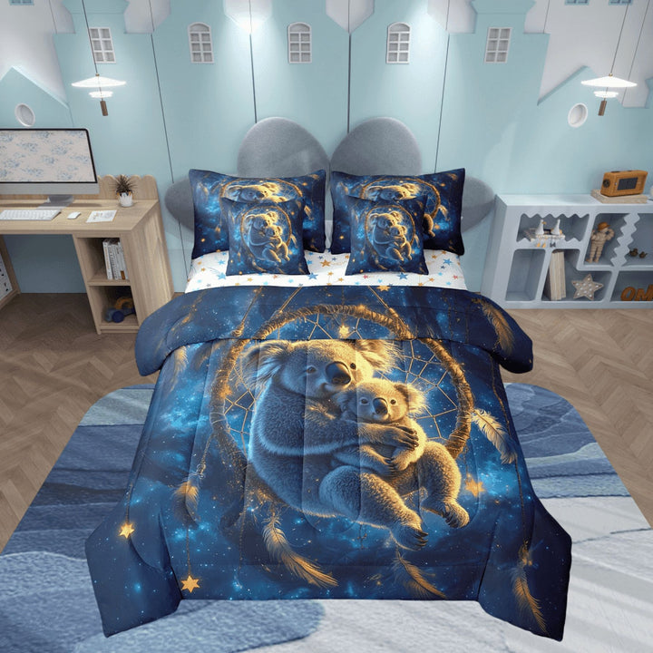 Koala Bed in a Bag Queen Comforter Set 7 Piece,Dream Catchers Sheet Set with Comforter,Boho Feather Galaxy Stars Bedding Sets,Safari Animals Bed Set,Exotic Bohemian Decor