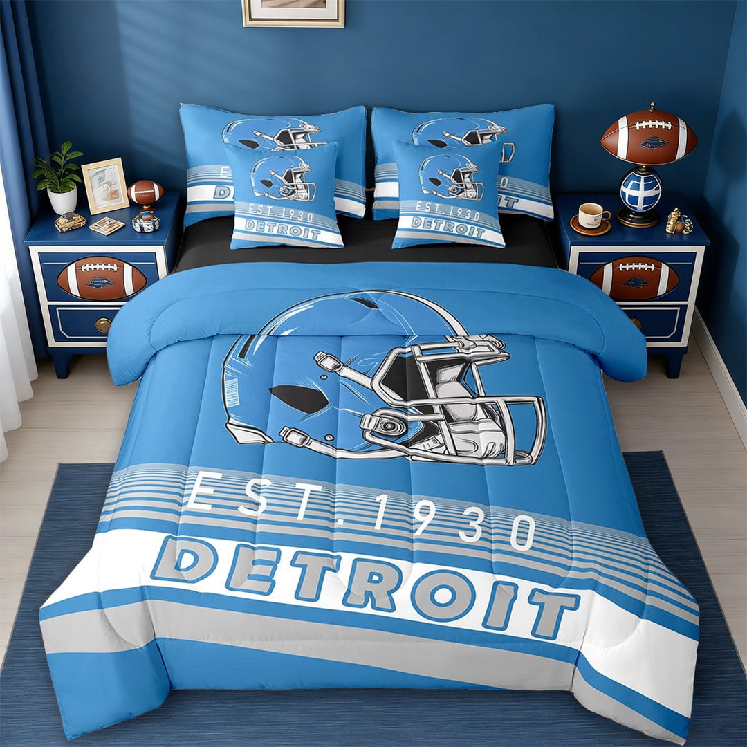 Erosebridal Detroit Bed in a Bag Twin Size,Navy Blue Stripes Bed Set,Rugby Helmet Bedding Twin Size,Stylish Living Room Decoration Reversible,7 Pieces
