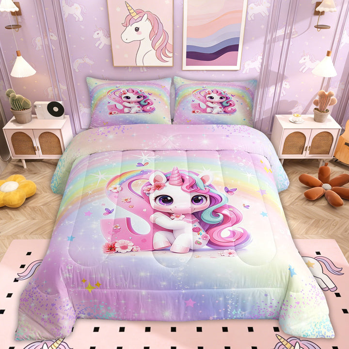 Erosebridal Pink Unicorn Comforter Sets Twin Size, Initial S Letter Comforters &amp; Duvets, Cartoon Animal Decor, Reversible
