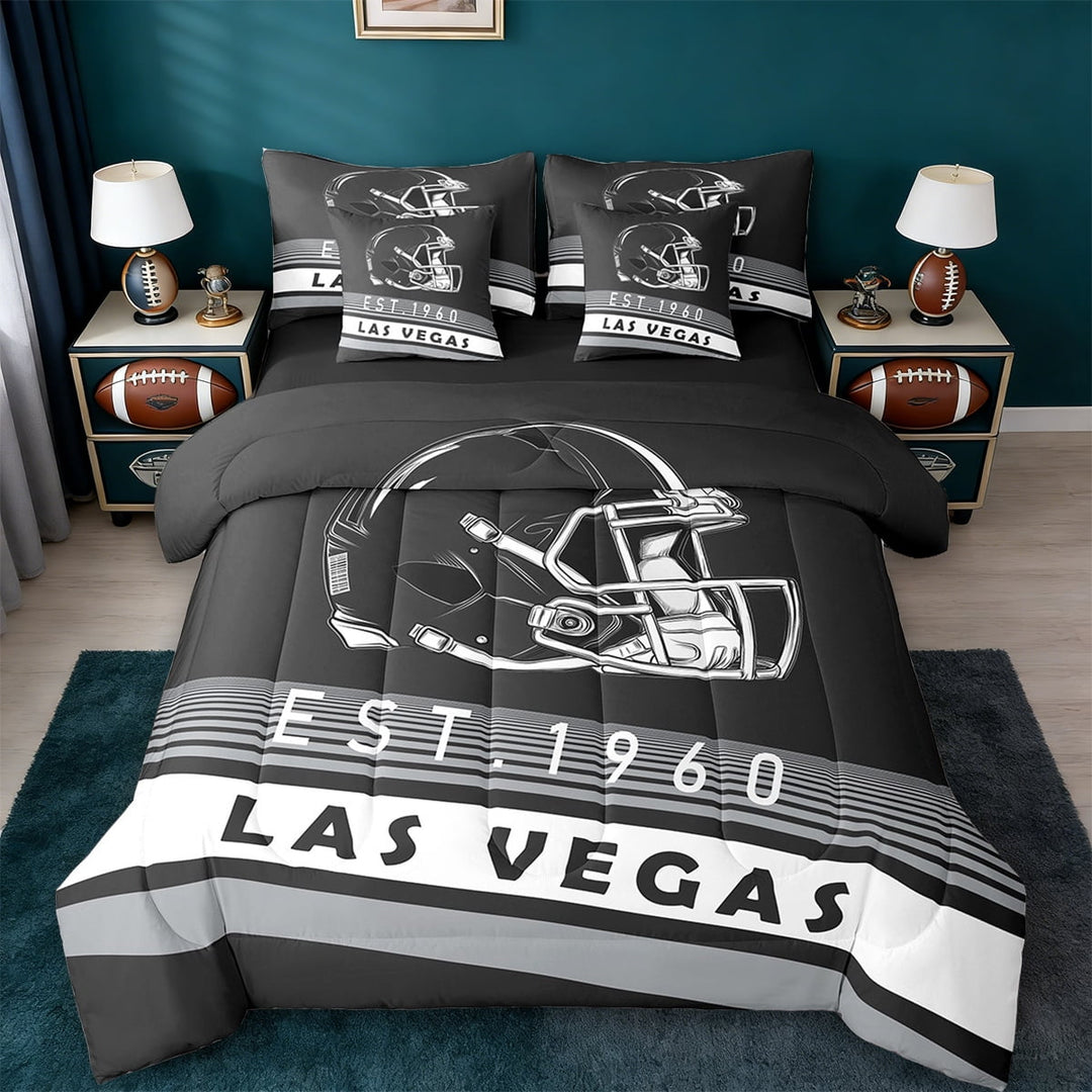 Erosebridal American Football Helmet Bed in a Bag Twin Size,Las Vegas City Bed Set,Sports Theme Bedding Twin Size,Luxury Living Room Decor Reversible,7 Pieces
