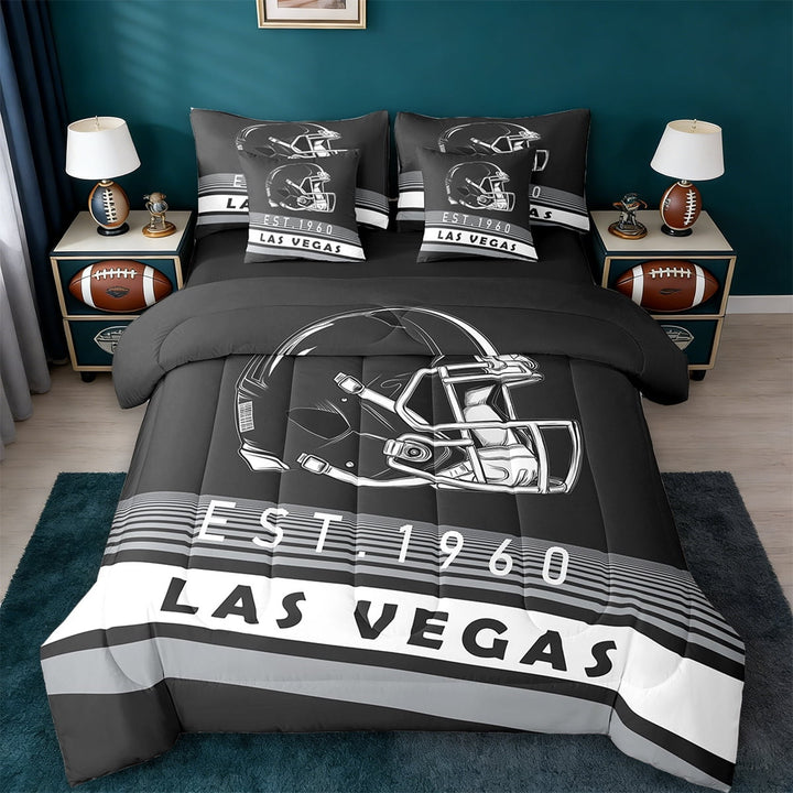 Erosebridal American Football Helmet Bed in a Bag Twin Size,Las Vegas City Bed Set,Sports Theme Bedding Twin Size,Luxury Living Room Decor Reversible,7 Pieces