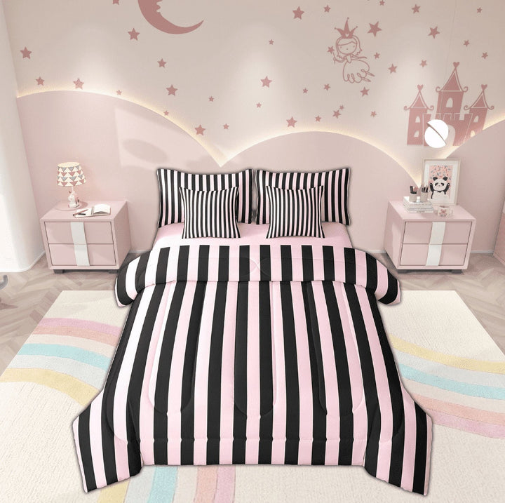 Erosebridal Stripes Ombre Bedding Sets Twin Size, Abstract Comforter Sets with Sheets, Modern Geometric Reversible Bedding Twin Size, Super Cozy Room Decorative, 7-Piece