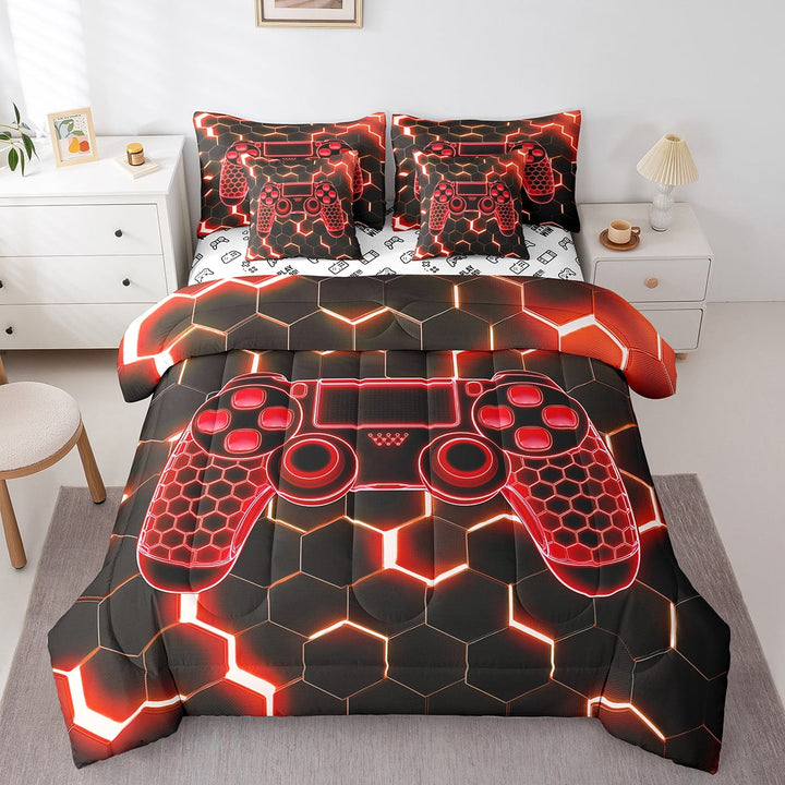 Erosebridal Honeycomb Gamepad Bed in a Bag Twin size, Game Player Bed Set, Geometric Decor, Reversible 7 Pieces