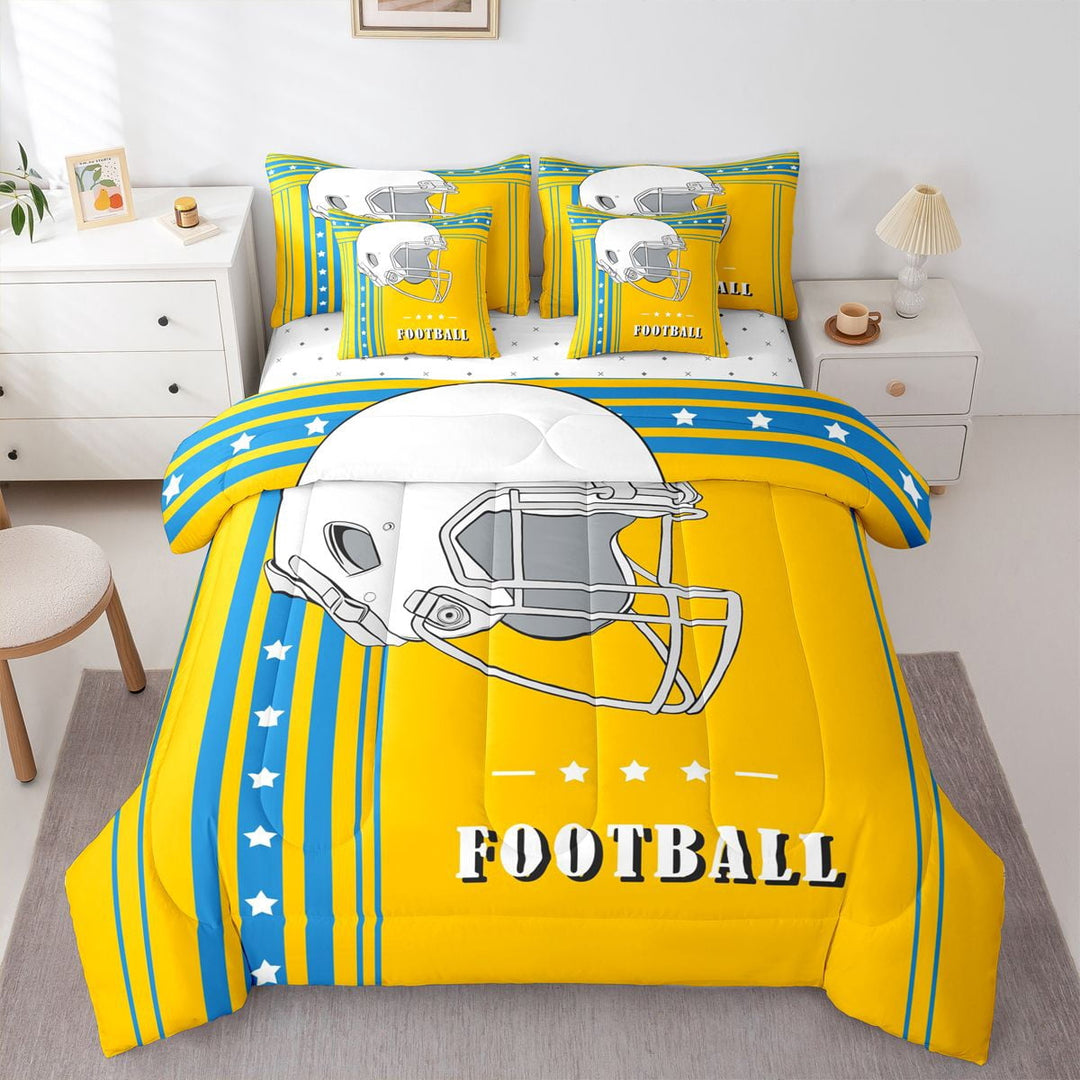 Erosebridal Twin Size 7Pcs Football Theme Comforter Sets Bed-in-a-Bag American Football City Comforter Set with Sheets Yellow Blue Stars and Stripes Duvet Insert (Los Angeles)