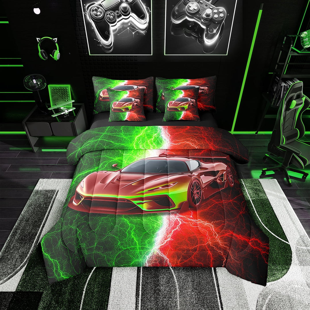 Erosebridal Car Theme Bedding Twin Size 7pcs, Sports Car Comforter Sets with Sheets Men, Breathable