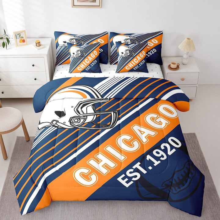 Erosebridal American Football Bedding Sets Twin Size,Ball Game Comforter Sets with Sheets,Sport Decor (Chicago),Reversible,Breathable,7-Piece