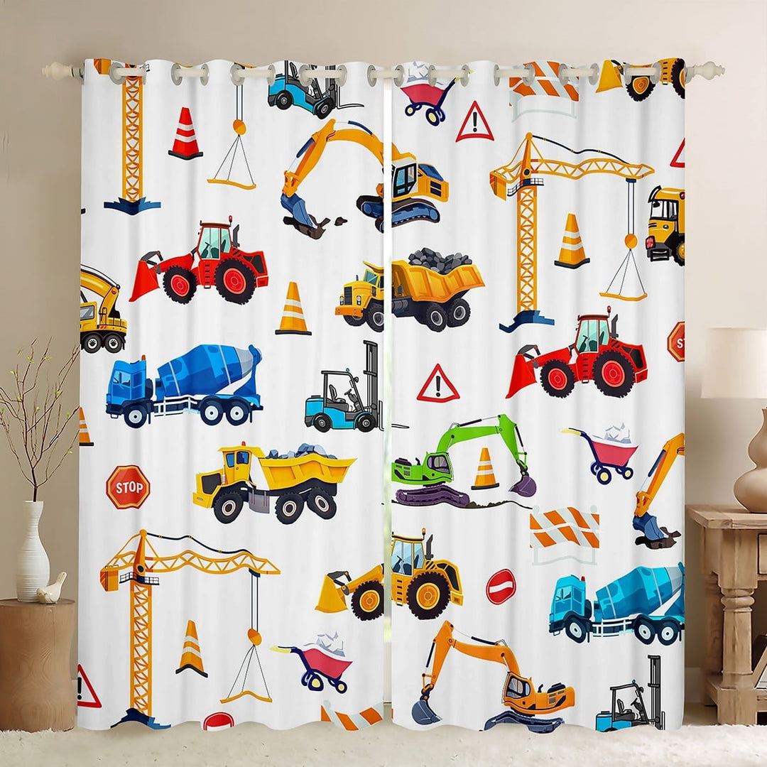 Manfei Tractor Machinery Truck Black Out Curtains, Construction Vehicle Curtains Pack of 2 (42x63 Each), Teens Boys Girls Kids Bedroom Curtains, Curtains and Drapes Home Decor