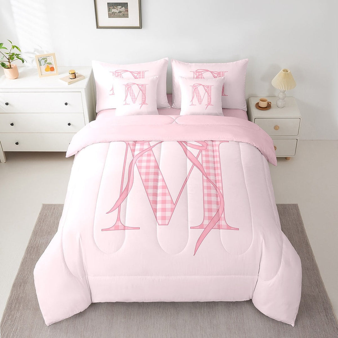 Erosebridal Bowknot Bedding Twin Size for Teens, Initial M Letter Bed in a Bag Twin size, Monogrammed Decor, Reversible