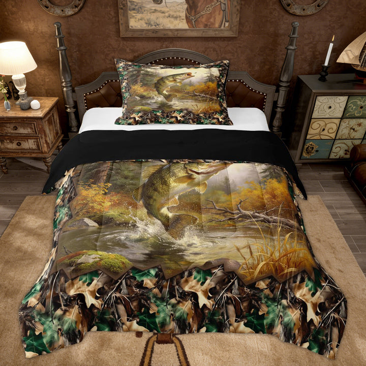 Erosebridal Kids Farmhouse Pike Fish Twin Comforter Sets, Lodge Cabin Bedding Set, 2-Piece