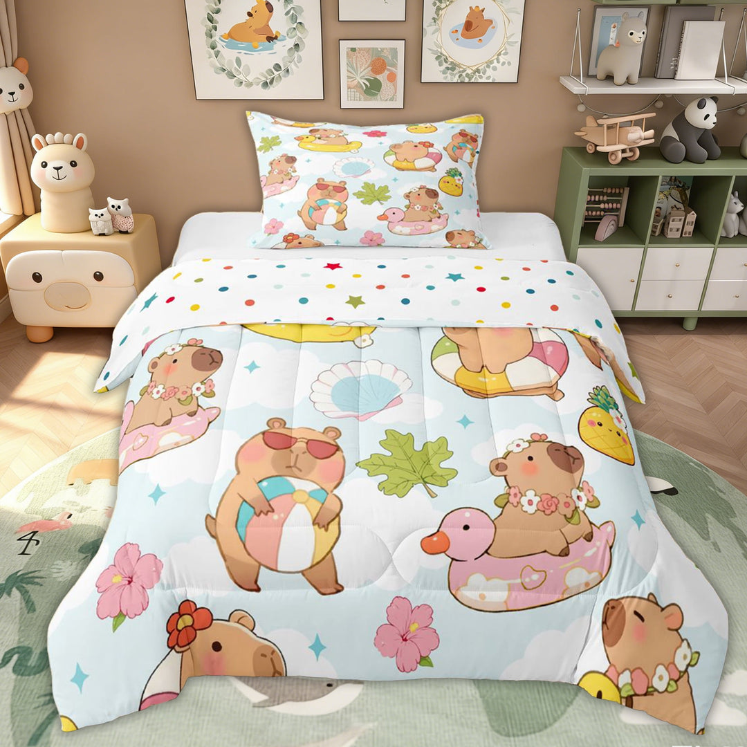 Erosebridal Swimming Capybara Kid Twin Comforter Sets, Summer Ocean Seashell Bedding Set, 2-Piece