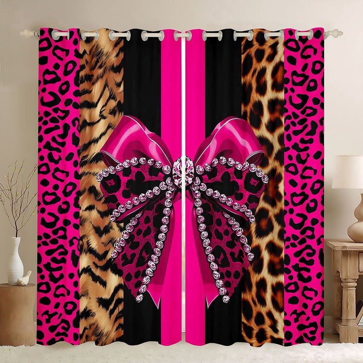 Erosebridal Leopard Pattern Bowknot Curtains Pack of 2 (42x84 Each) For Kids,Fashion Women Cheetah Lover Curtains Blackout