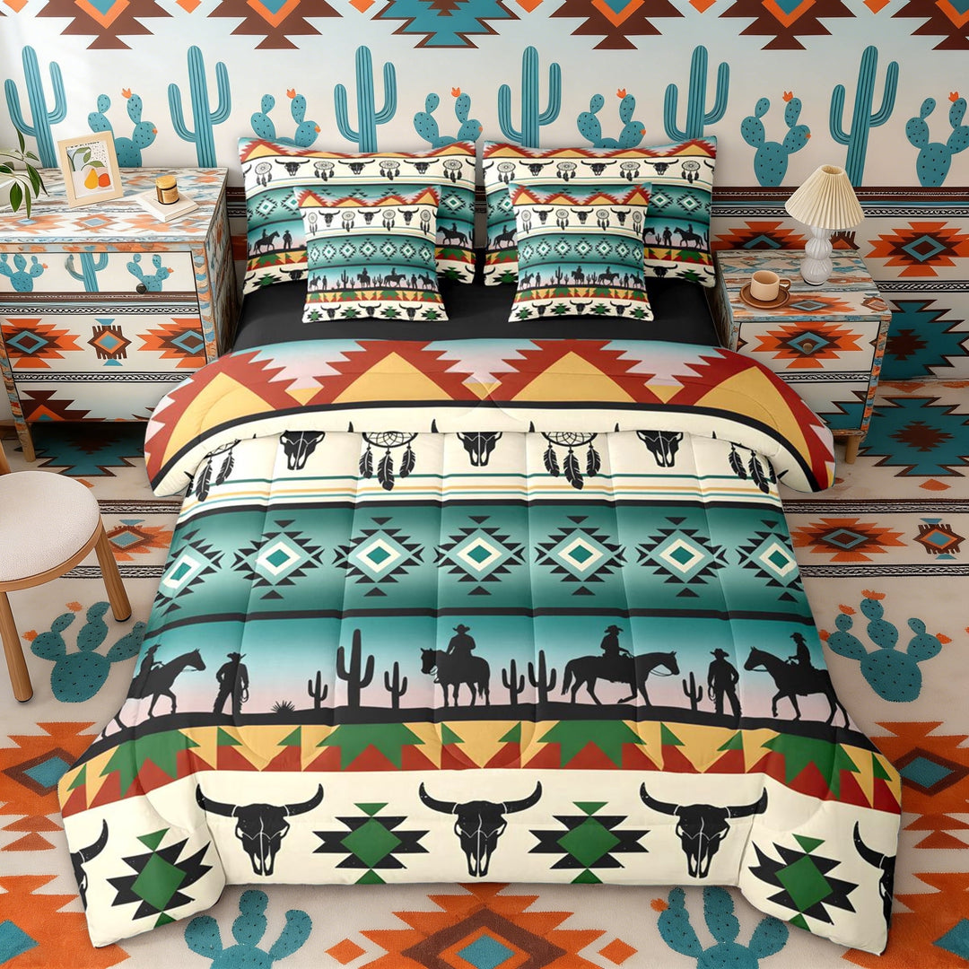 Erosebridal Bohemian Aztec Dreamcatcher Bedding Comforter Set, Western Cowboy Full Bedding Set, Black Reversible 7pcs