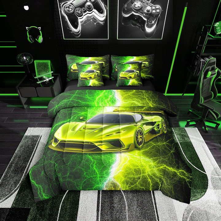 Erosebridal Cool Sports Car Bed in a Bag Twin size 7 Pieces, Bedroom Decor, Breathable