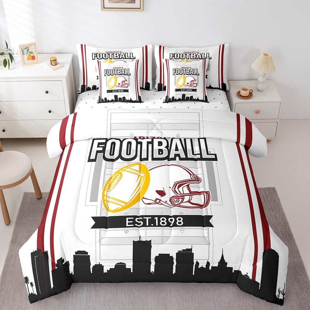Erosebridal Rugby Bedding Sets Twin Size,Geometry Sport Comforter Sets with Sheets,Football Gaming Decor,Reversible,Breathable,7-Piece
