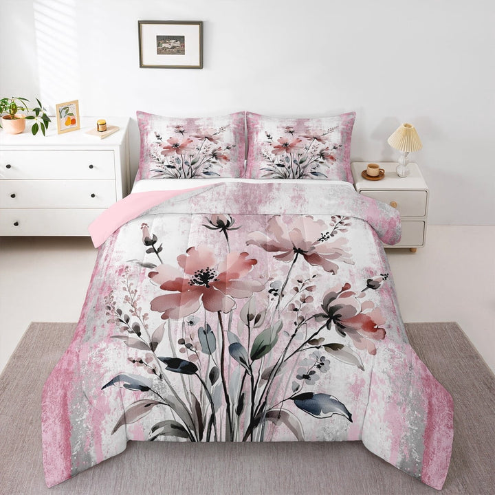 Erosebridal Groovy Floral Comforter Sets King Size, Watercolor Flower Comforters &amp; Duvets, Rustic Plant Reversible Bedding King Comforter Set, Microfiber Room Decoration, 3pcs