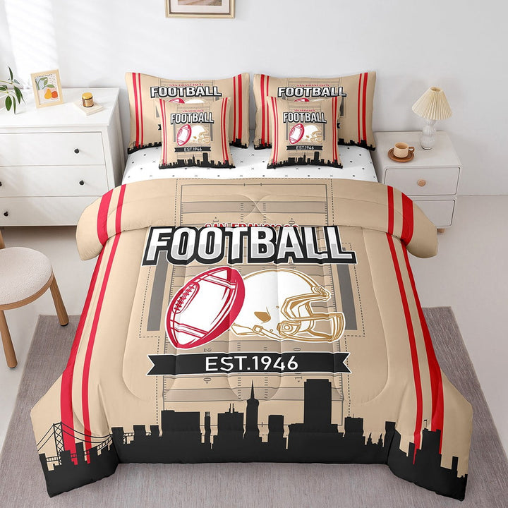Erosebridal Sport Football Bedding Sets Twin Size,Geometric Stripes Comforter Sets with Sheets,Room Decorative,Reversible,Breathable,7-Piece