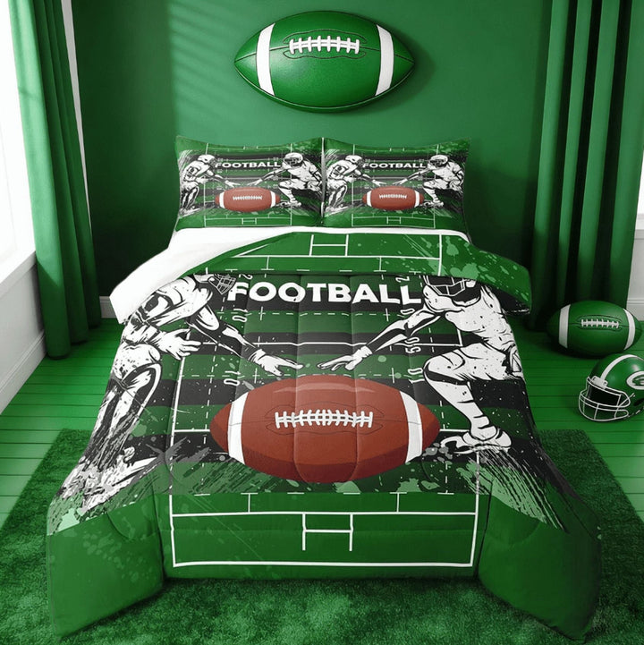 Manfei Football Full Size Comforter Sets Boys Rugby For Kids Teens,Sports Themed Rugby Player Bedding Sets 3pcs