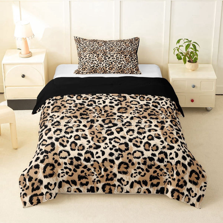 Erosebridal Brown Cheetah Print Twin Comforter Sets for Kids, Leopard Wildlife Bedding Set, 2pcs