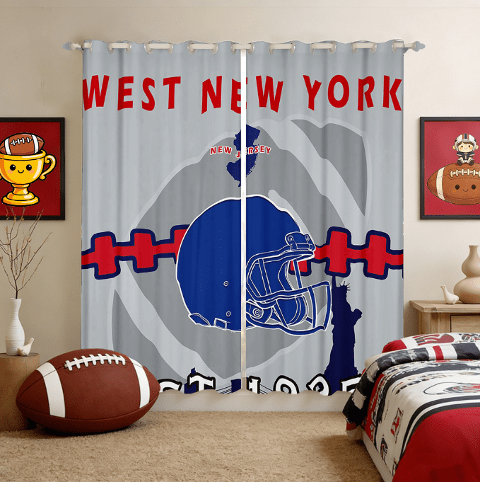 Manfei Rugby City Silhouette Curtains for Living Room,Sports Theme Blackout Curtains Set of 2 (38x54),West New York Curtains and Drapes (38x54) For Teens,Ultra Soft Bedroom Decor