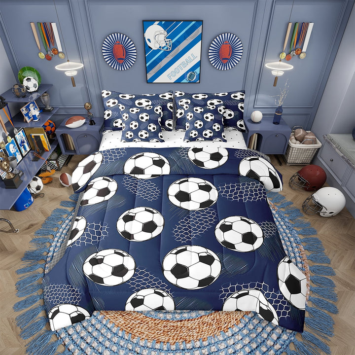 Erosebridal Football Comforter Set Twin Size 7 Pieces Soccer Soccer Ball Game Navy Blue Bedding Set Sports Theme Bed in a Bag with Comforter,Sheets