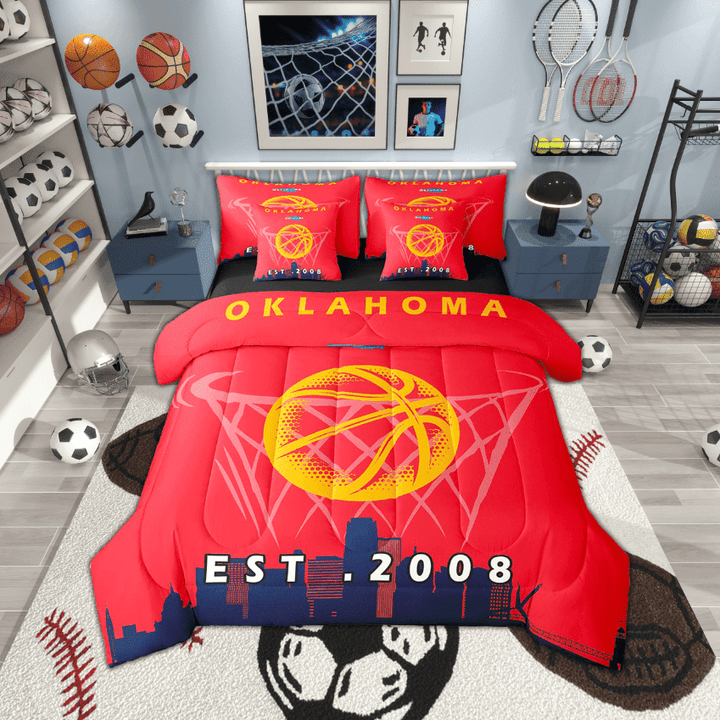 Erosebridal 7 Pcs Comforter Set Twin Size,Basketball Bed in a Bag with Flat Sheet and Fitted Sheet and Adults,Sports Bedding Set with Pillowcase and Sham,Oklahoma